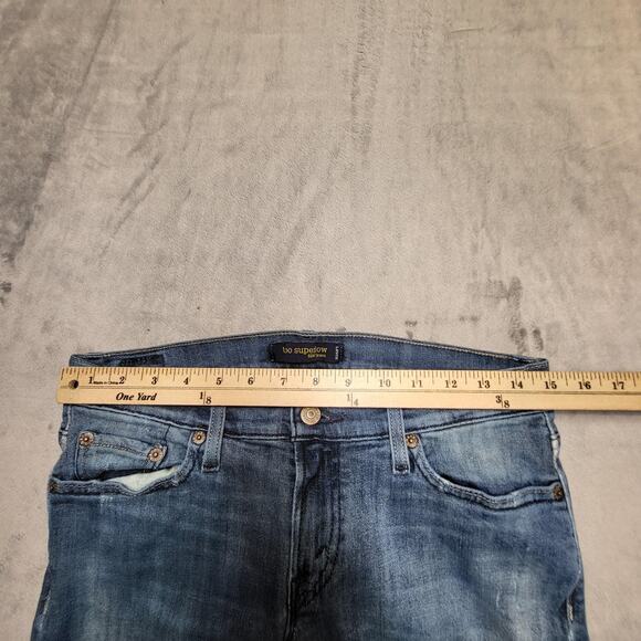 Levis 524 Too Superlow Jeans Womens 9M Blue Low Rise Stretch Straight Leg Denim - Picture 9 of 11